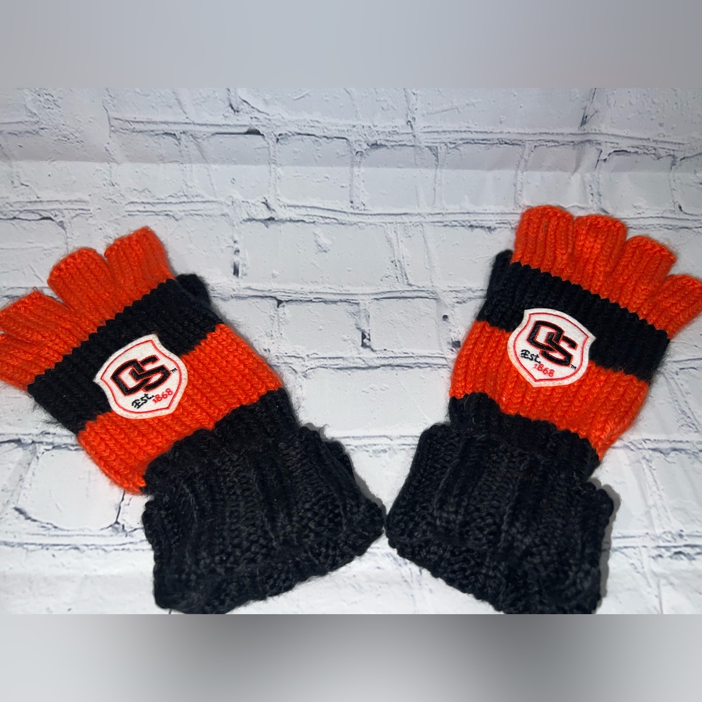 OSU Black and Orange Knit  Gloves with fingertip cutoffs